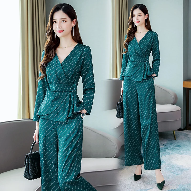 

Комплект из двух предметов для женщин с надписью, топ и брюки, брюки с широкими штанинами, комплект в Корейском стиле, женский костюм, компле...