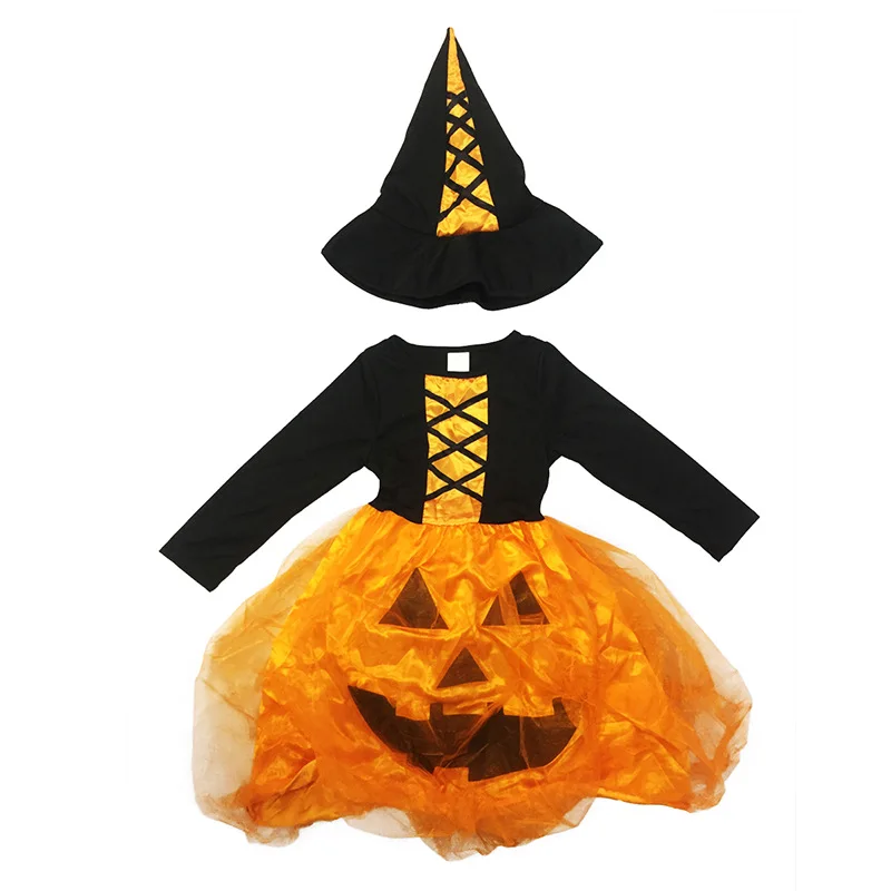 

Halloween Children's Clothing Children Girls Pumpkin Dress Party Dress Costume Anime Sets Cn(origin) POETASHINE Polyester