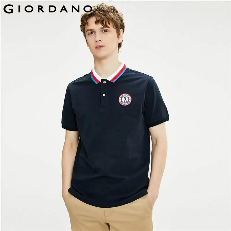 Поло Giordano мужское с контрастным отложным воротником стрейчевая дышащая футболка