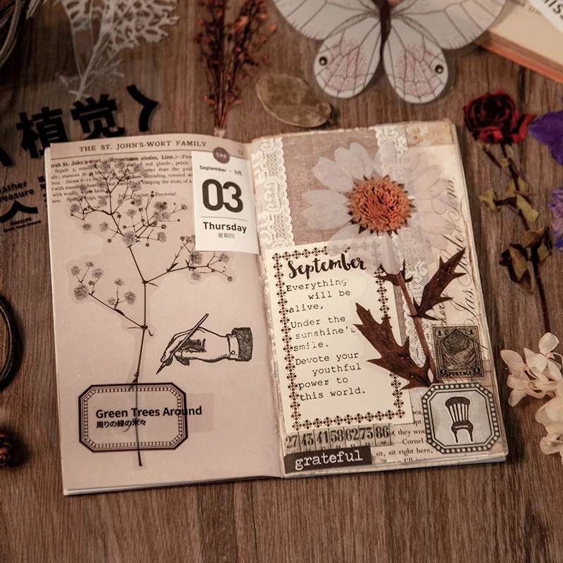 

17pcs/set Stationery Sticker Pet Waterproof Self-adhesive Diy Scrapbook Picture Album Collage Decor Sticker Retro Plant Material