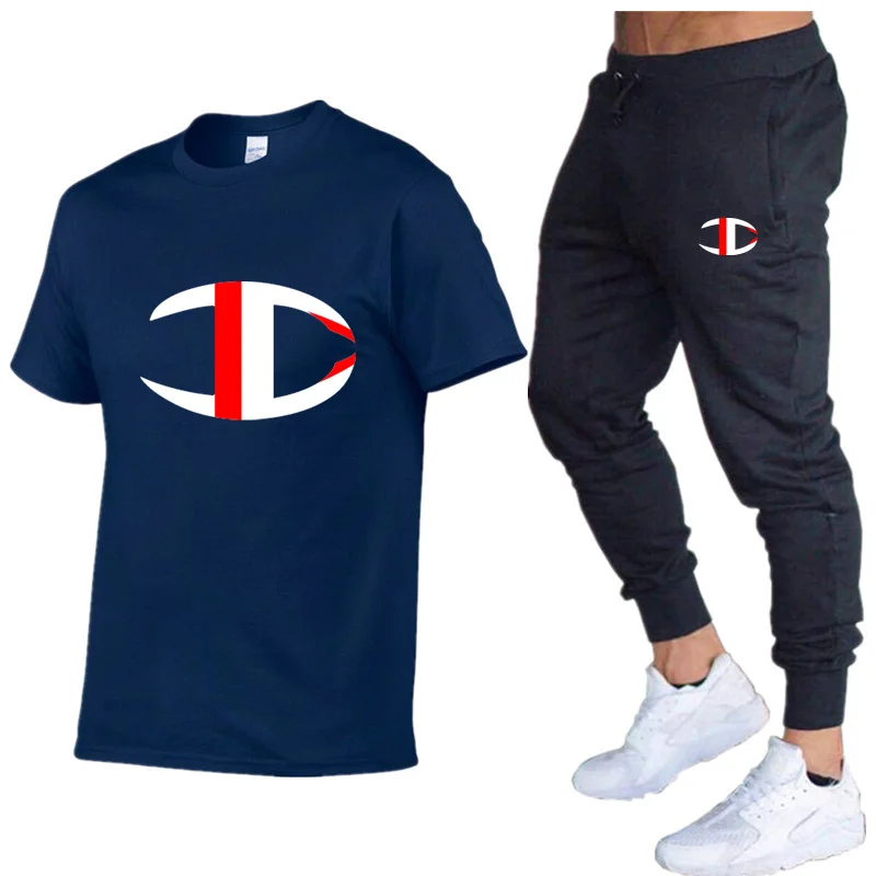 

Summer Fashion Men's Sports Suit T-shirt + Pants Sports Track Suit Sportswear Men's Short-Sleeved T-shirt 2-Piece Set