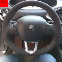 diy hand stitched leather suede car steering wheel cover for peugeot 408 308s 5008 2008 307 4008 508 interior accessories