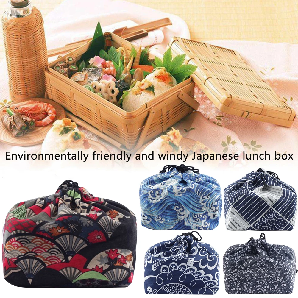 Тканевая термоизолированная Портативная сумка для ланча Bento на шнурке