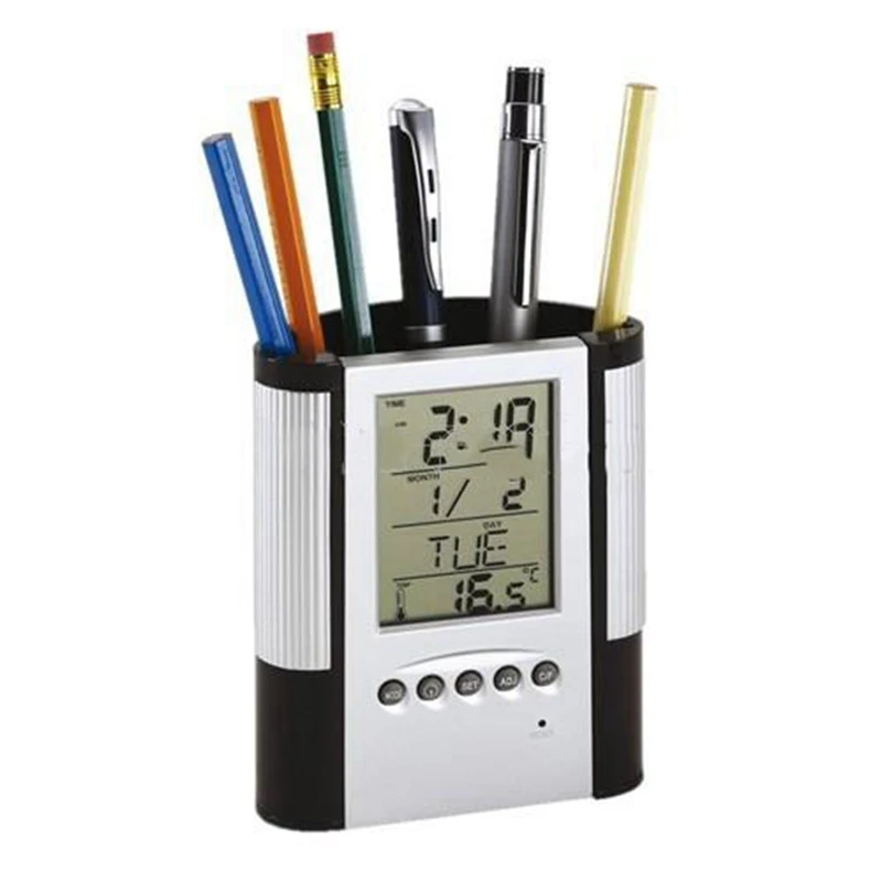 

Perpetual Calendar Pen Holder with LCD Display Digital Clock Pen Holder Suitable for Bedroom / Desk Decoration