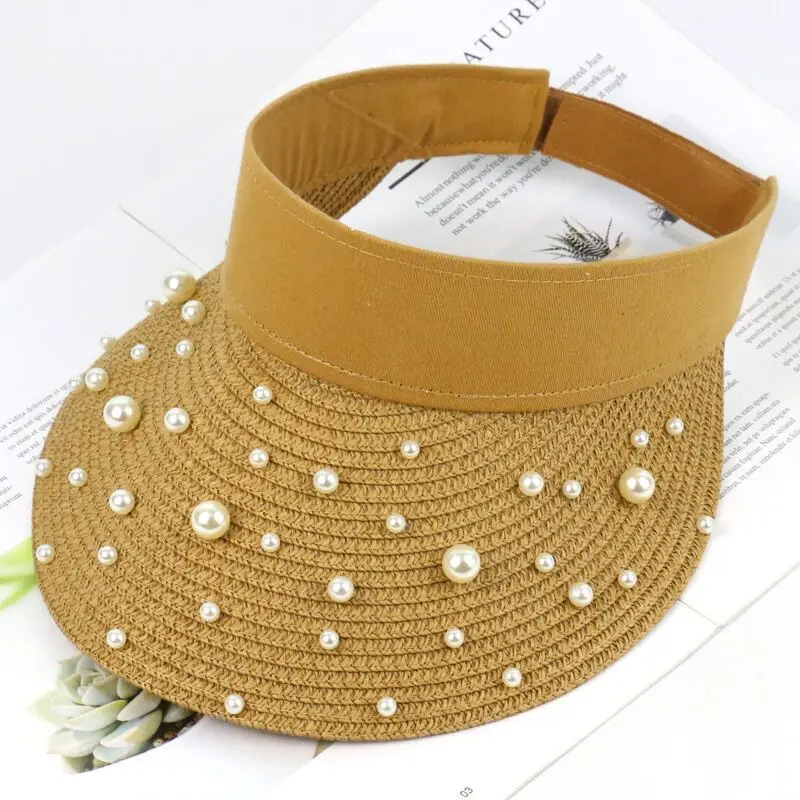 

New Handmade Pearls Topless UV Protection Hat Women's Korean-Style Visor Cap Hipster Sun Protection Topless Hat Hair Accessories