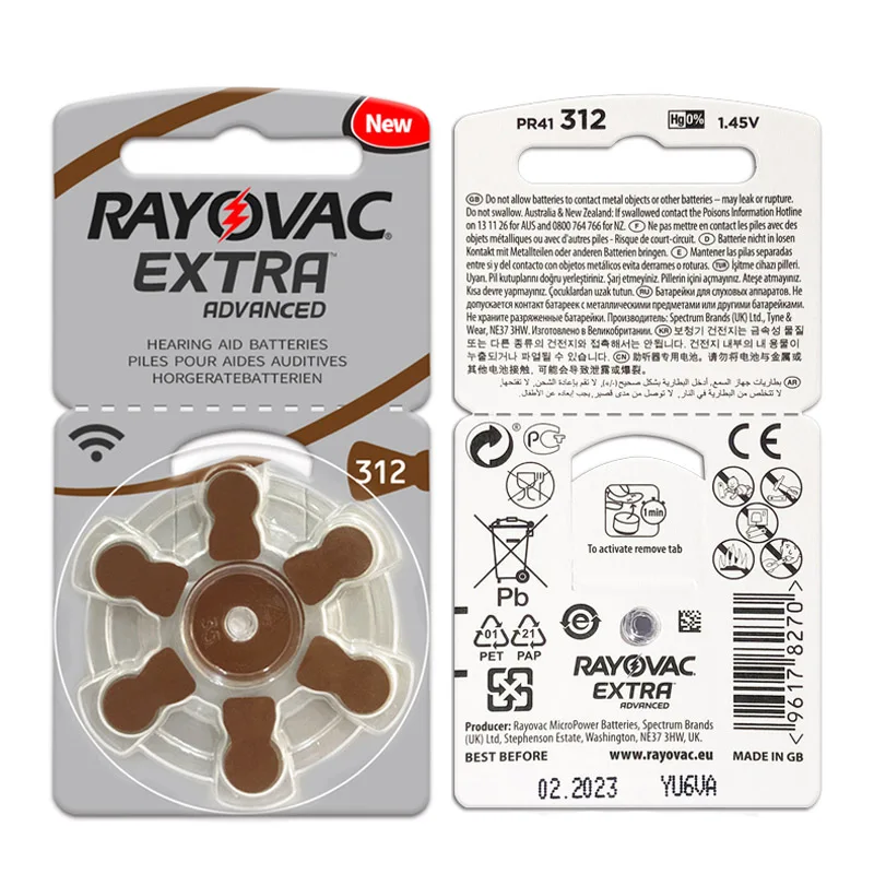 60 шт. Rayovac Extra воздушно цинковые батарейки для слуховых аппаратов A312 312A ZA312 312 PR41 S312