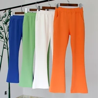 2021 spring summer candy color high waist elastic waist slim ankle length flare pants casual streetwear long pants trousers