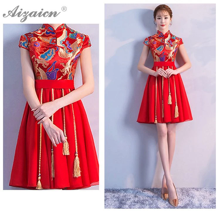 Новое атласное платье Cheongsam красное свадебное винтажное платье Qi Pao Женские китайские свадебные платья Qipao Акция Женская Роба в восточном стиле