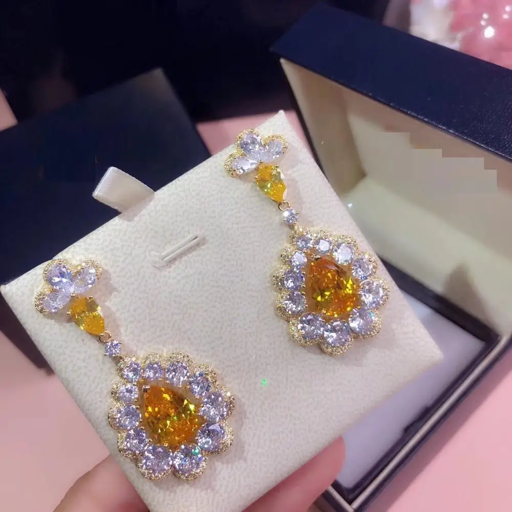 Женские свадебные серьги-капельки в форме цветка S925 цвета шампанского золото