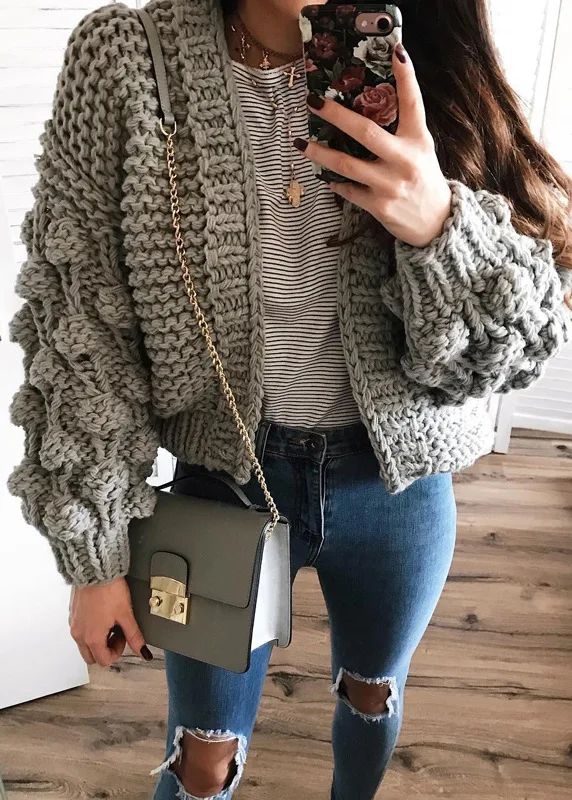 Кимоно женское вязаное свободного кроя с рукавами-фонариками |