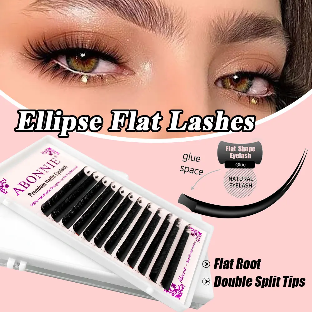 

Abonnie 12rows Individual False Flat Eyelashes Matte Eyelash Extension Split tip Flat Lashes Highly Soft and Light Black Ellipse