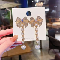 korean version of super fairy long full diamond bow earrings women fashion exaggerated personality earrings