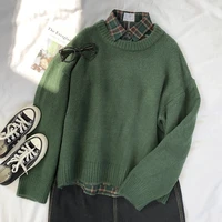 mooirue dark green round neck pullover sweater long sleeve warm autumn pullovers jumper