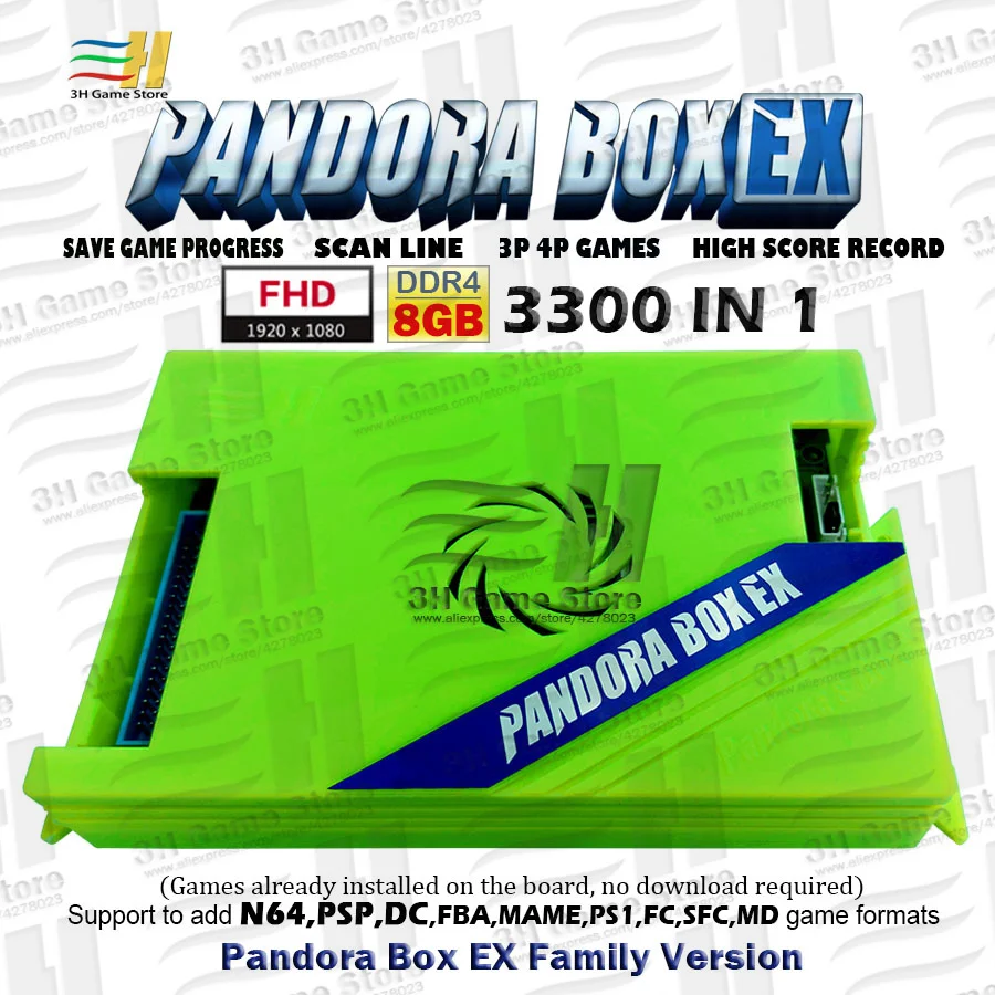 2021 pandora box ex 3300 in 1 family board ddr4 8gb ram fhd 1080p save game high score record support n64 dc psp ps1 3d tekken 6 free global shipping