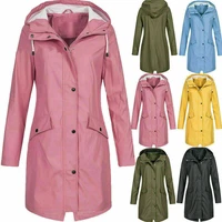 solid color jackets plus size 5xl windproof zipper parka hooded coat women rain outdoor mid length mountaineering suit