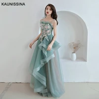 kaunissina princess evening dress long prom dresses flower appliques elegant floor length party gown formal robes