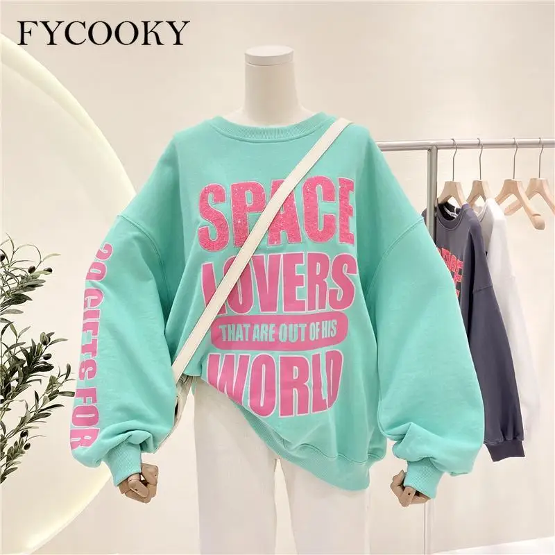 

New Sequin Letters Oversized Hoodies Women 2021 Korean Fashion Long-sleeved Pullover Sweatshirts Female 5 Colors