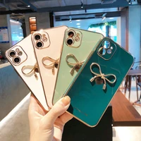 electroplate pure color pattern bow decoration for iphone 11 13pro 13promax 12 11promax 12promax 7 8plus xs xr xsmax phone case