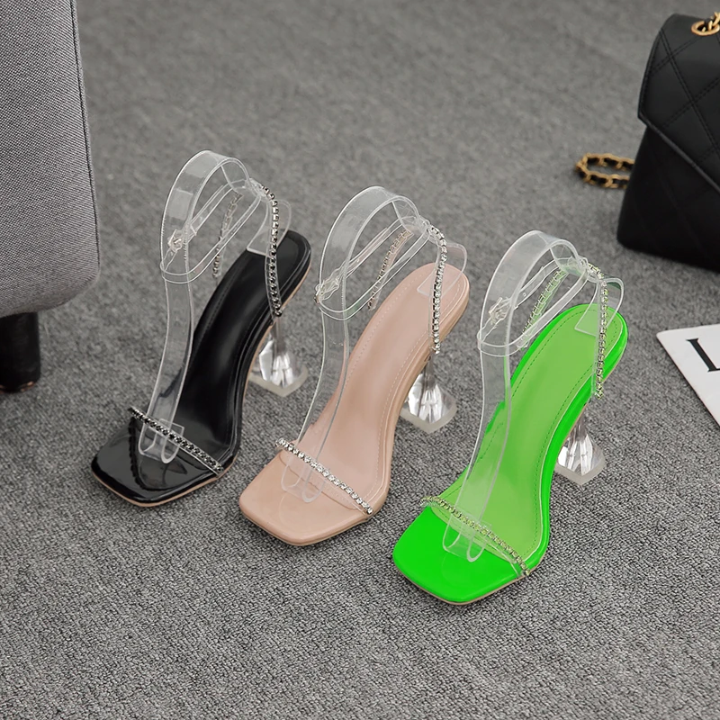 

Summer Fashion New Design Women Sandals Rhinestone Transparent High Heels Ladies Sandals zapatos mujer
