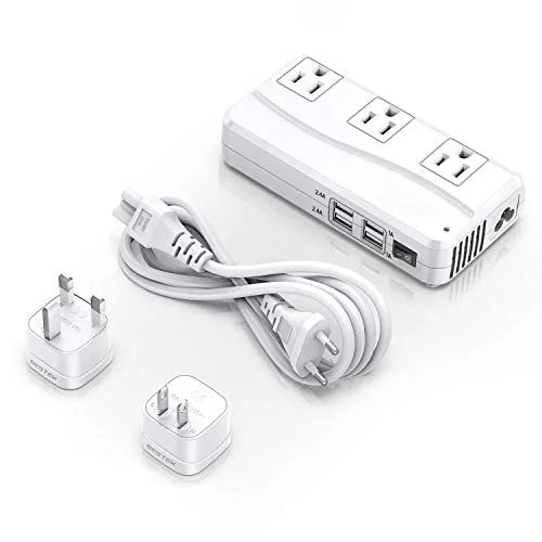 

Universal Trave Adapter 220V to 110V Voltage Converter with 6A 4-Port USB Charging and UK/AU/US/EU Worldwide Plug Adapter (White
