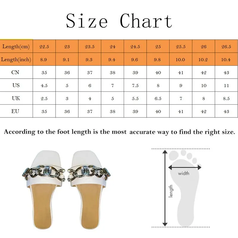 

Brand New Chain Dicoration Slides Flat With 2021 New Arrivals Hot Sale Women Shoes Big Size 43 Fashion Summer Slippers Sandal
