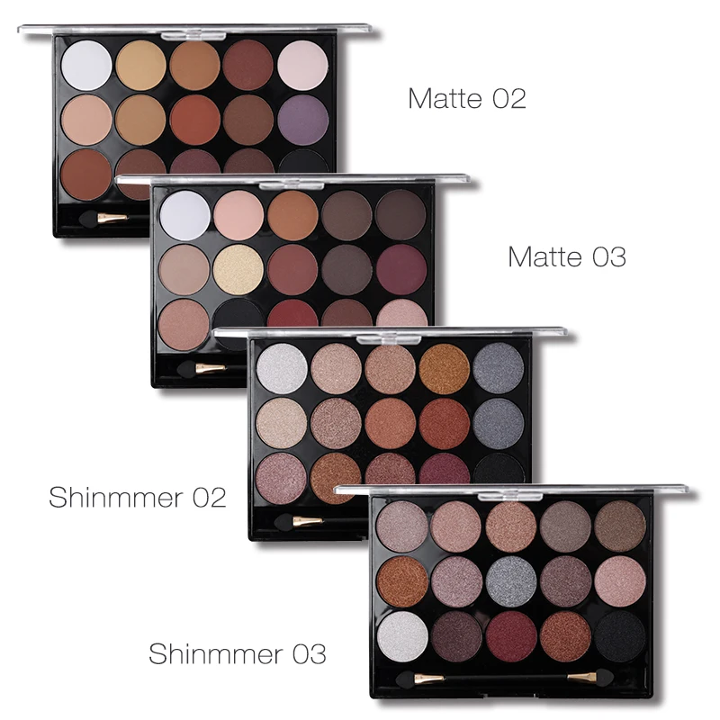 Палитра теней для век Miss Rose 15 цветов матовые мерцающие с бриллиантами |