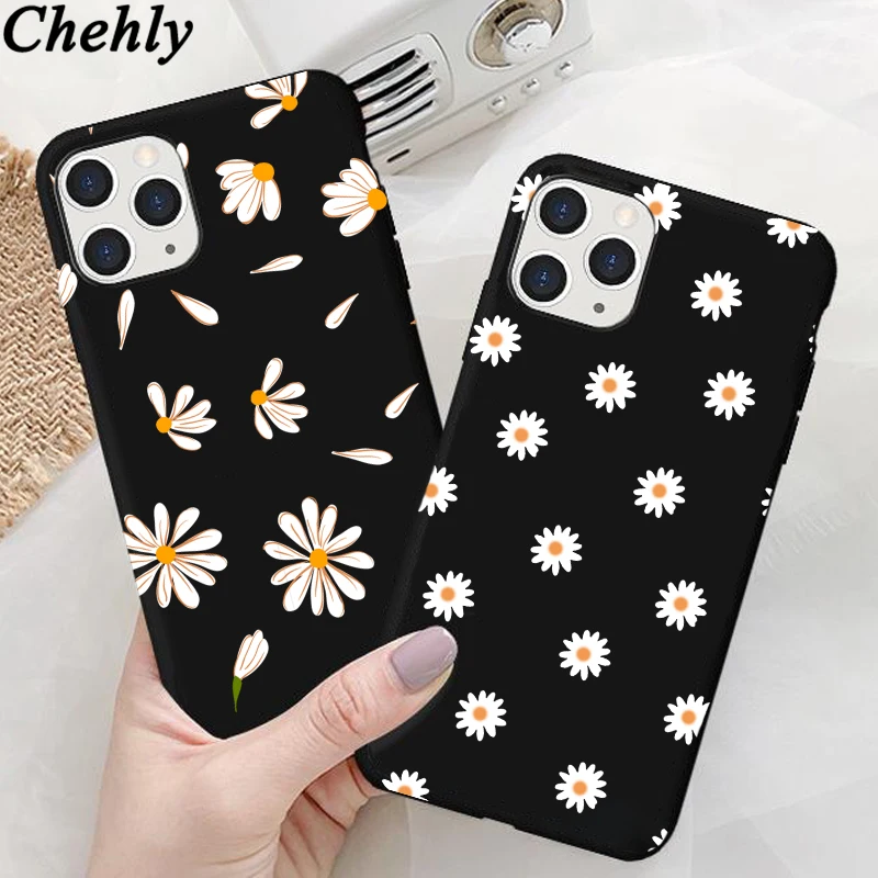 Phone Case for IPhone 6s 7 8 11 12 Mini Plus Pro X XS MAX XR SE Art Floral Daisy Cases Soft Silicone Fitted TPU Accessorie Cover