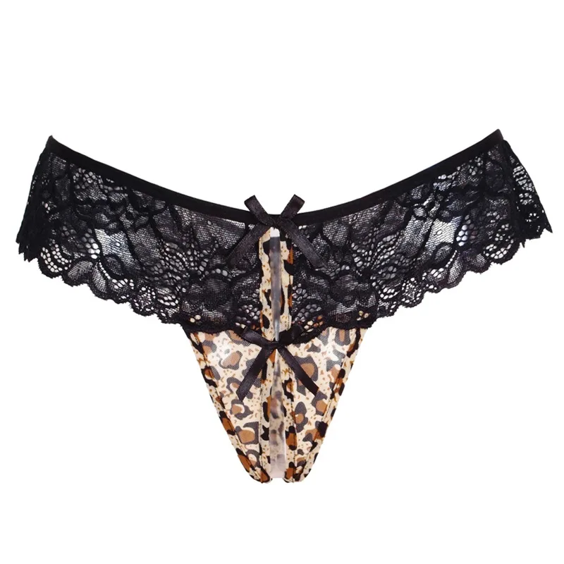 Сексуальное женское нижнее белье с леопардовой вышивкой трусики открытой спиной