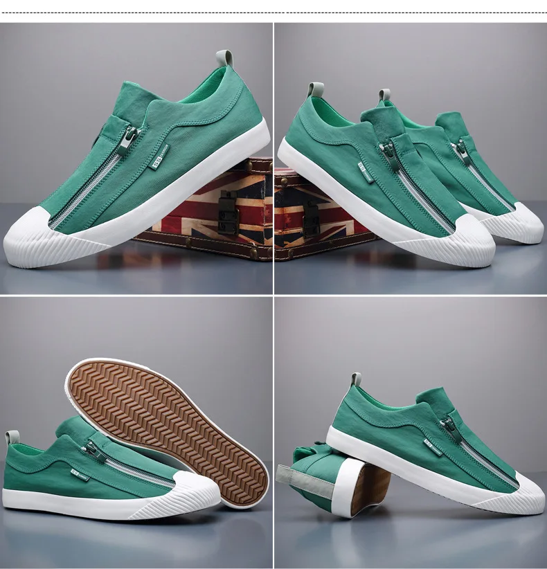 

2020 New Two Zipper Canvas Vulcanize Shoes Men Spring Summer Fashion Sneakers Breathable Round Toe Men's Loafer Shoes 20273