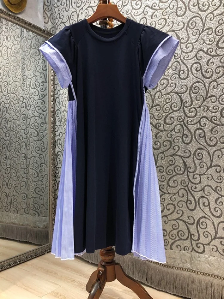 

Женское Хлопковое платье с коротким рукавом, повседневное белое, синее, черное платье-футболка составного кроя с винтажным принтом, лето 2021