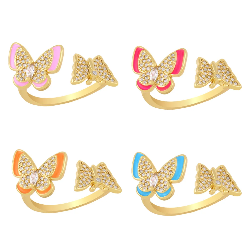 

New Arrival Gorgeous Butterfly Open Rings Pave CZ Stone Matching Colorful Enamel Rings for Women Party Jewelry Gifts rign44
