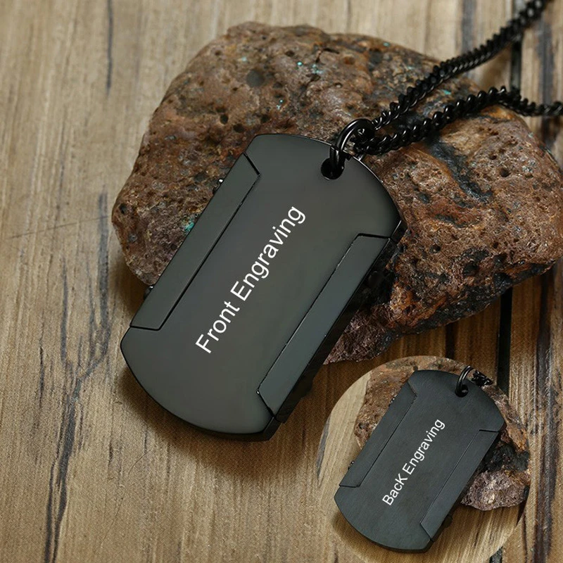 Мужская подвеска с биркой из нержавеющей стали гравировка ожерелье черного