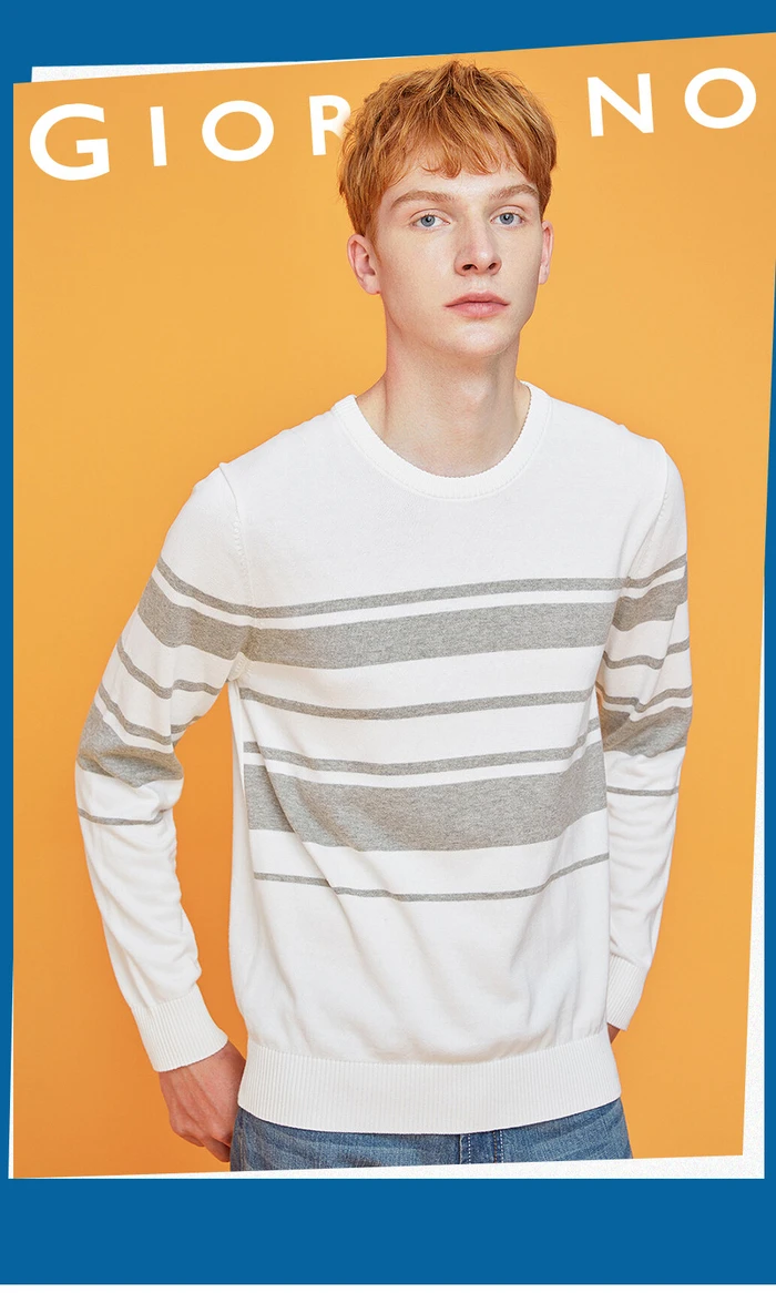 Giordano мужские свитера контрастный Crewneck трикотажный пуловер Хлопок легкий стретехи Blusa De Frio Masculino 31059802