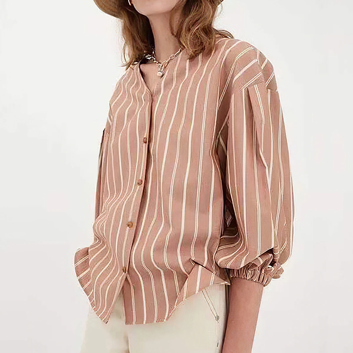 

Pirate Hippie Striped Classic Blouse Woman Autumn Long Sleeve V Neck Cotton Shirts Femme Casual Vintage Elegant Chemise Tops