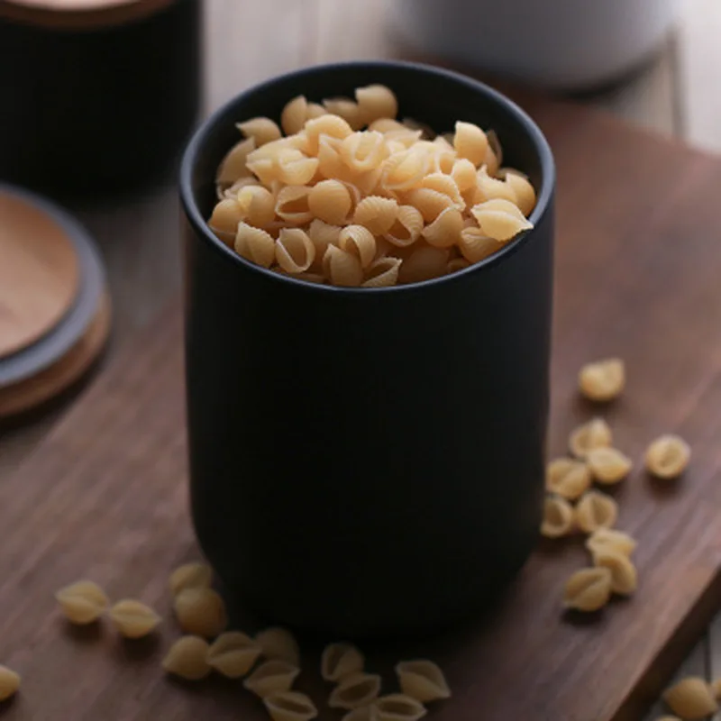 

Nordic Style Ceramic Kitchen Storage Bottle Jar with Sealed Wood Lid Kitchen Food Coarse Cereals Candy Coffee Bean Tea Container
