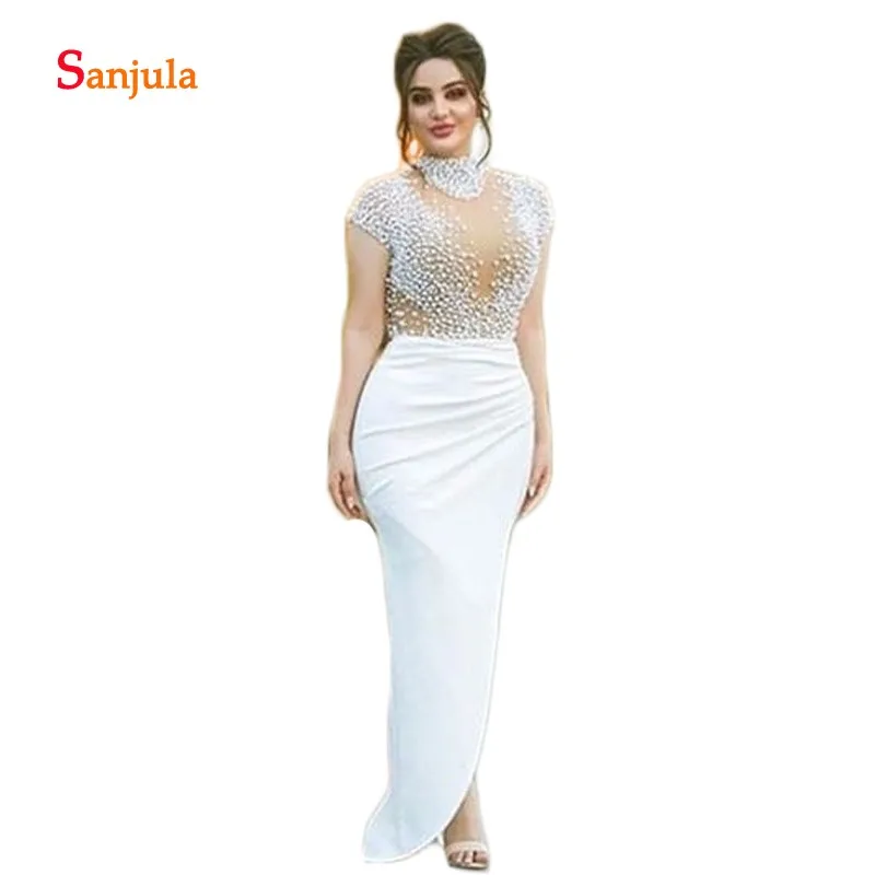 Вечерние платья с жемчугом и высоким воротом Длинные вечерние русалки в