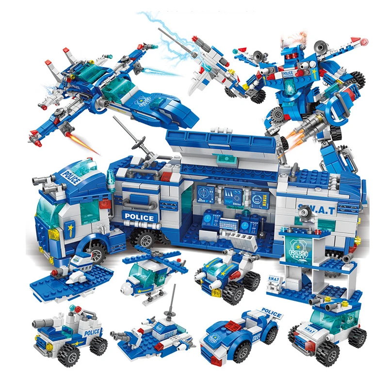 

City Police Station Car Building Blocks SWAT Military Police Robot figures Bricks Sets Education Toys for Children Kids