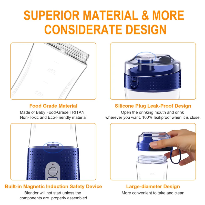 

Portable Mixer USB Electric Fruit Juicer Handheld Smoothie Maker Blender Stirring Rechargeable Food Processor Squeezer Juice Cup