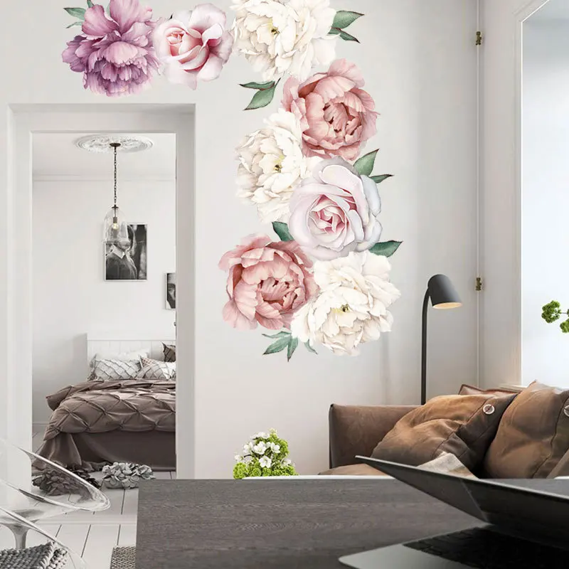 

30x60cm 2PCS Medium Pink Peony Flower Wall Stickers Romantic Flowers Home Decor for Bedroom Living Room DIY Vinyl Wall Decals
