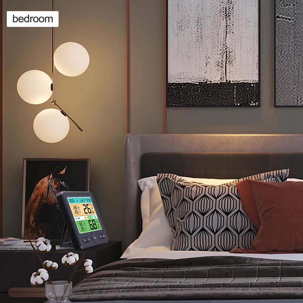 

LCD Display Wall-mounted Desktop Indoor Temperature and Humidity Meter Household Electronic Alarm Clock Intelligent Home