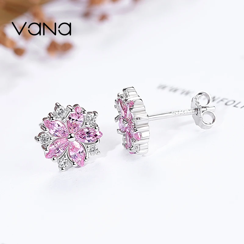 Женские серьги-гвоздики VANA Sakura из стерлингового серебра 925 пробы милые модные |