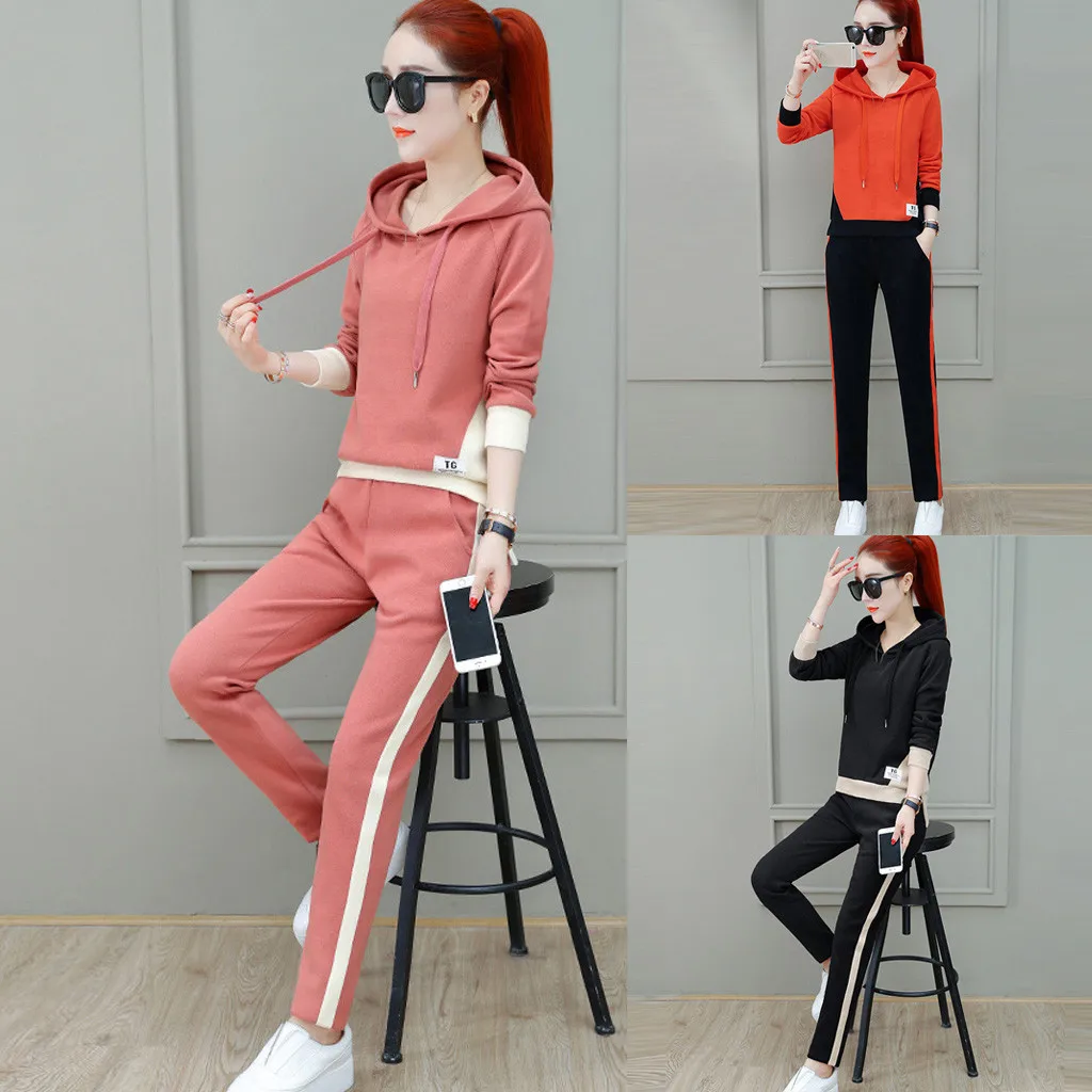 Повседневный полосатый тонкий женский комплект 2 шт. с капюшоном и длинным