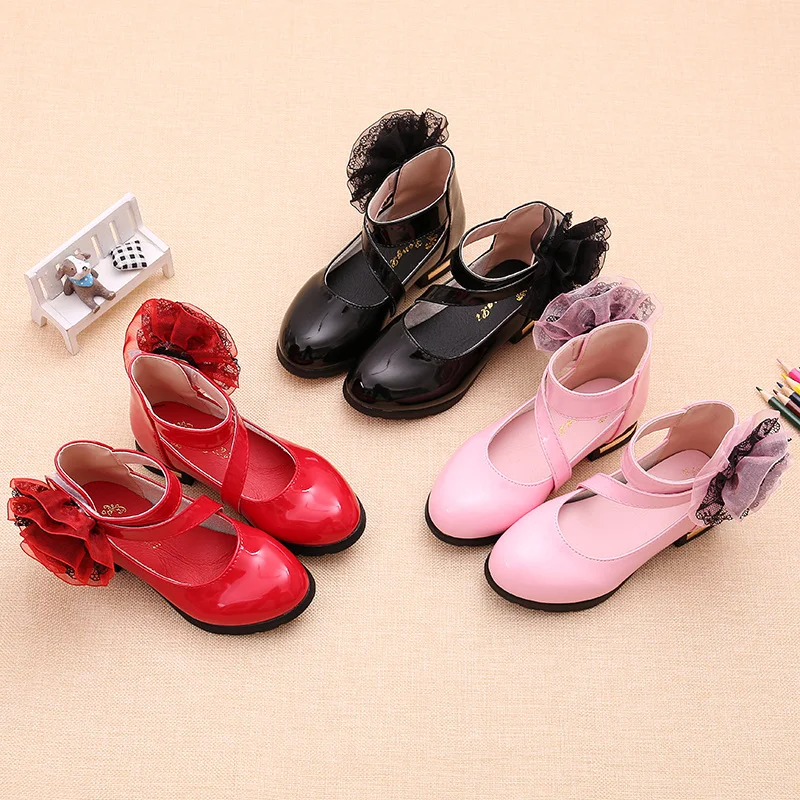 Bekamille Girl Leathe Shoes Heel Autumn Big Flower Girls Princess Fashion Solid Color Kids Wedding SSJ017 | Детская одежда и обувь