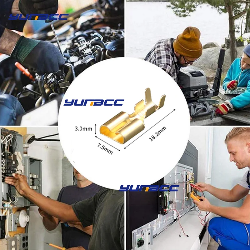 

100 Pcs Excellent Female Spade Connectors DJ623-E6.3B Type 250 Cold Pressed Brass 6.3mm Spring Flat Plate Barbed Plug Terminal