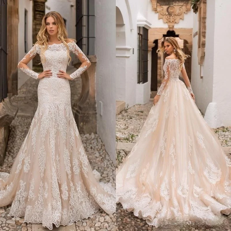 Свадебные платья Русалочки Шампанское платье с расширенным съемным подолом