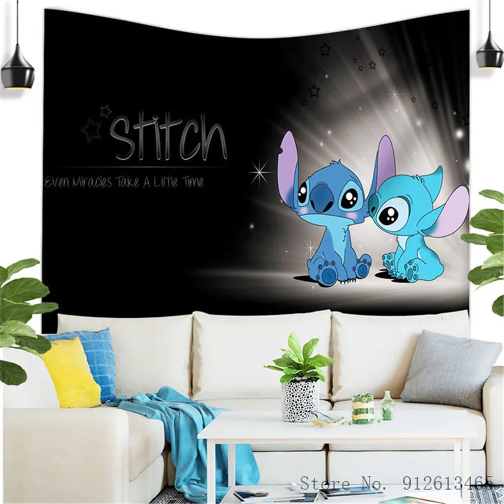 

DISNEY Lilo & Stitch Cartoon Wall Decor Tapestry Cute Stitch Eating Ice Cream Room Decor Cartoon Home Decor Gift Tapiz Pared