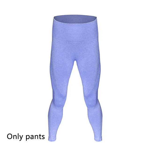 Blue Pants Комплект для йоги, женская одежда для фитнеса, бесшовный спортивный топ с длинным рукавом, Леггинсы для йоги, комплект для спортзала, спортивный костюм, спортивная одежда, тренировочный костюм - Цвет: Blue Pants