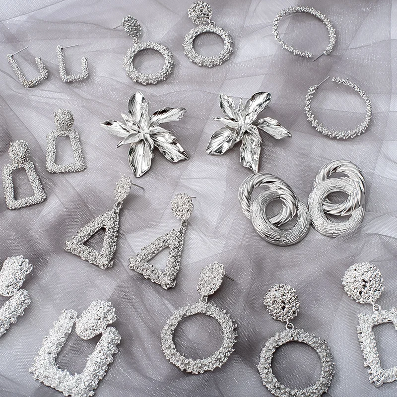 

2020 Fashion Large Statement Drop Earrings Geometric Silver Color Jewelry Women Big Dangle Hanging Fashion Modern Female Earring