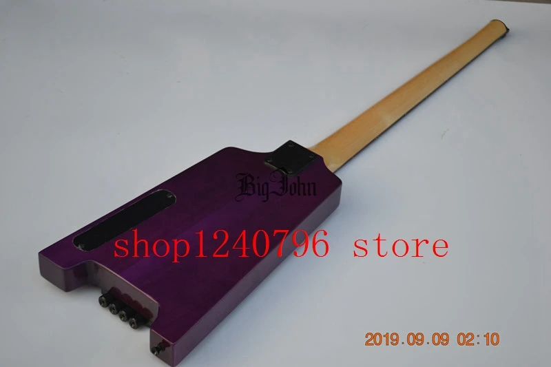purple headless electric bass 4 string scale length 864mm