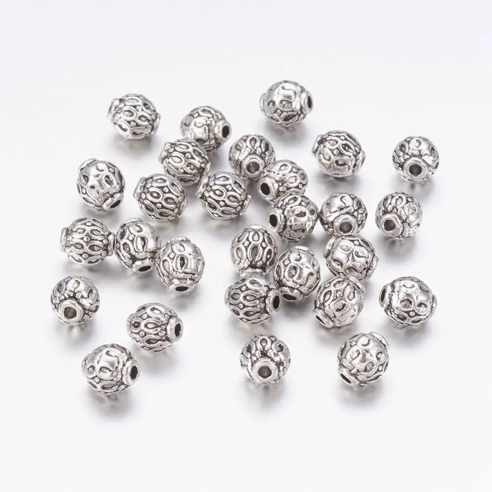 

50 PCS Tibetan Style Alloy Beads Lead Free & Nickel Free & Cadmium Free Round Antique Silver about 6mm in diameter hole: 1.5mm